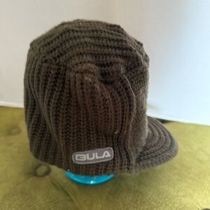 Y2K BULA VISOR BEANIE SNOWBOARD SKI WINTER SPORT BROWN KNIT FLAT TOP EUC